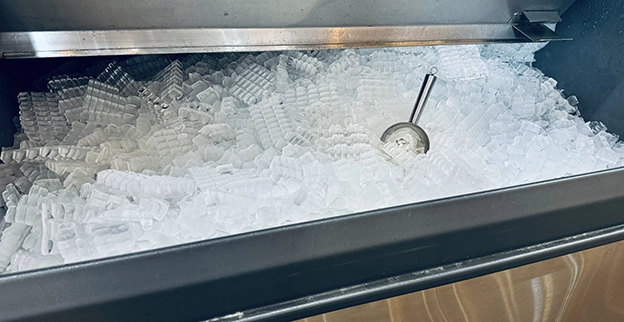 Ice in commercial ice machine.