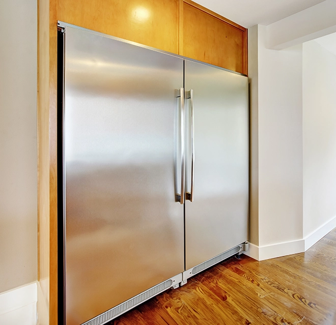 Large steel refrigerator.