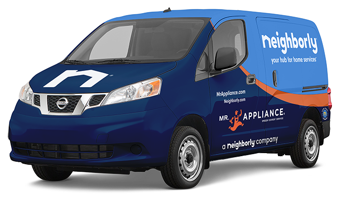 Blue and Orange branded Mr. Appliance and Neighborly van.